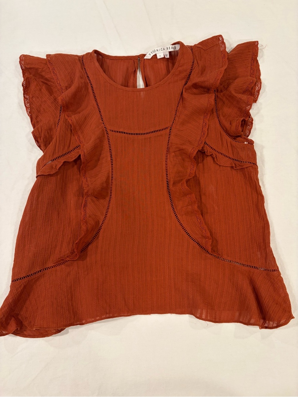 Veronica Beard Aira Ruffle Top in Rust